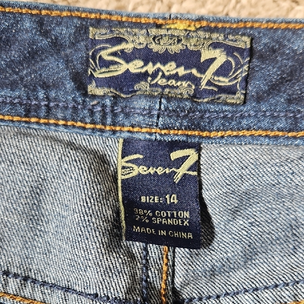 7 For All Mankind Blue Straight Leg Jeans Size 14 - Picture 4 of 8